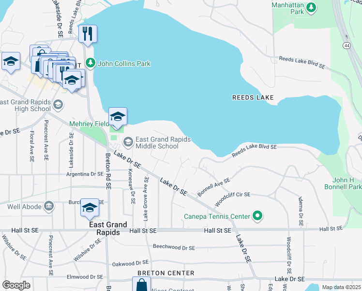 map of restaurants, bars, coffee shops, grocery stores, and more near 917 Princeton Boulevard Southeast in Grand Rapids