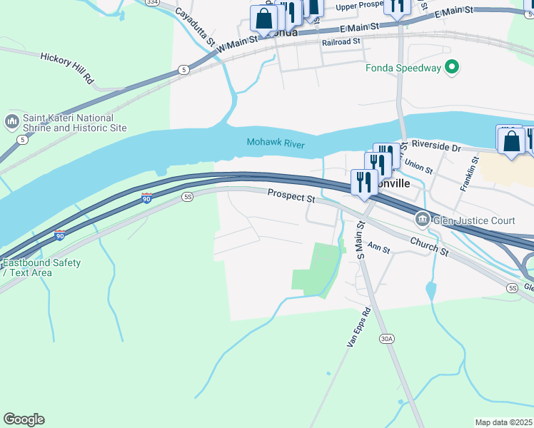 map of restaurants, bars, coffee shops, grocery stores, and more near 11 Colby Ave in Fultonville