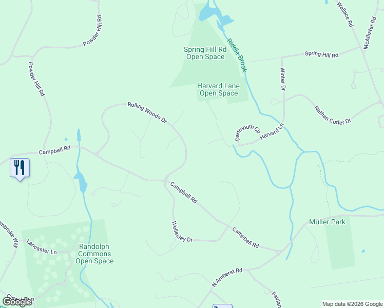 map of restaurants, bars, coffee shops, grocery stores, and more near 15 Rolling Woods Drive in Bedford