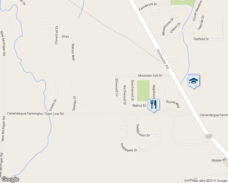 map of restaurants, bars, coffee shops, grocery stores, and more near 1744 Elmwood Cir in Farmington