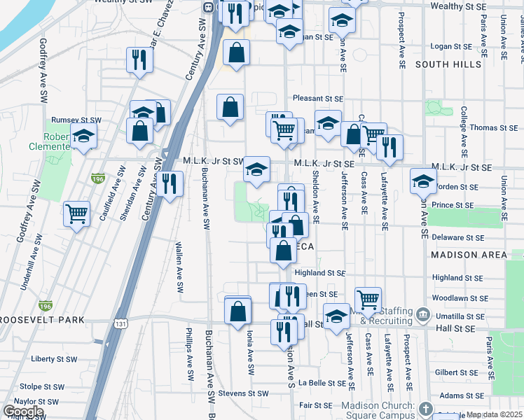 map of restaurants, bars, coffee shops, grocery stores, and more near 841 Division Avenue South in Grand Rapids