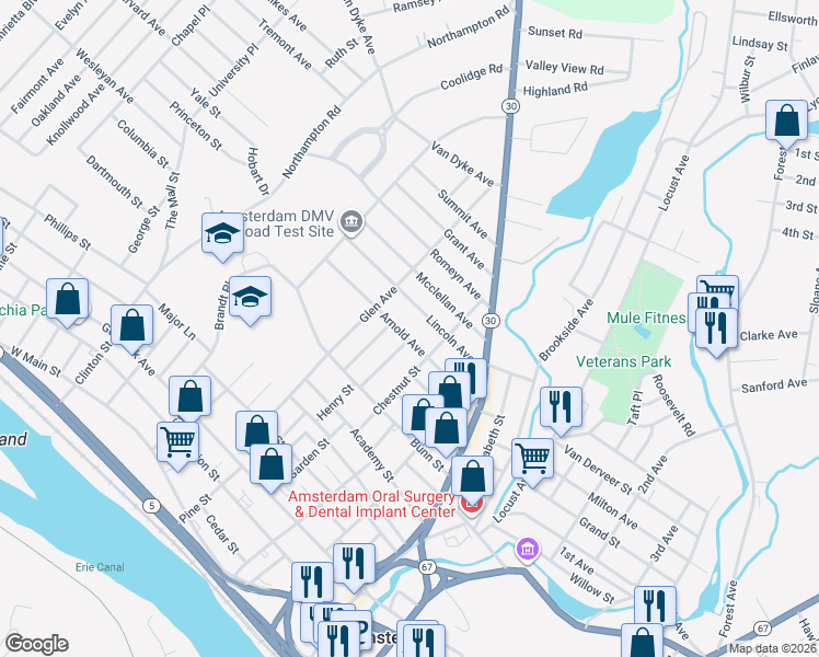 map of restaurants, bars, coffee shops, grocery stores, and more near 45 Arnold Avenue in Amsterdam