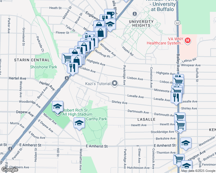 map of restaurants, bars, coffee shops, grocery stores, and more near 161 Minnesota Avenue in Buffalo