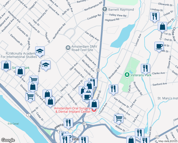 map of restaurants, bars, coffee shops, grocery stores, and more near 23 Lincoln Avenue in Amsterdam