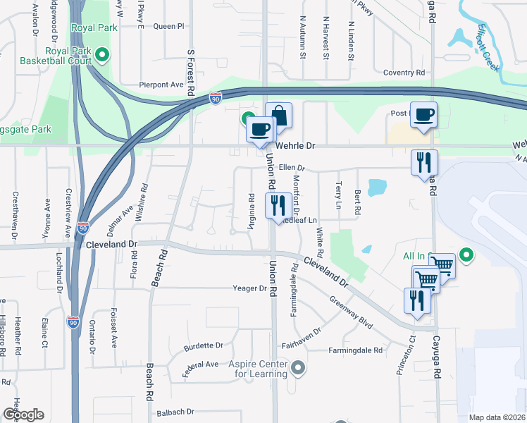 map of restaurants, bars, coffee shops, grocery stores, and more near 4864 Union Road in Buffalo