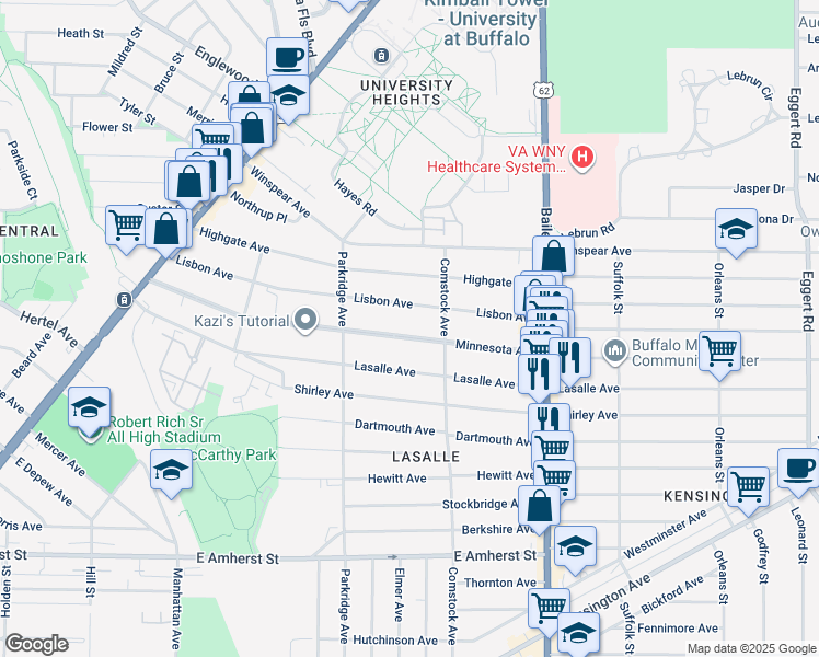 map of restaurants, bars, coffee shops, grocery stores, and more near 282 Minnesota Avenue in Buffalo