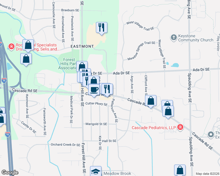 map of restaurants, bars, coffee shops, grocery stores, and more near 883 Orlando Avenue Southeast in Grand Rapids