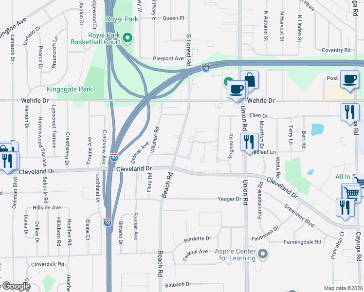 map of restaurants, bars, coffee shops, grocery stores, and more near 944 Beach Road in Cheektowaga