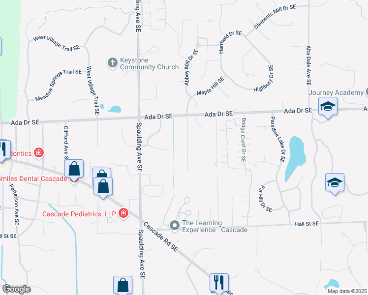 map of restaurants, bars, coffee shops, grocery stores, and more near 911 Maple Hill Southeast in Forest Hills