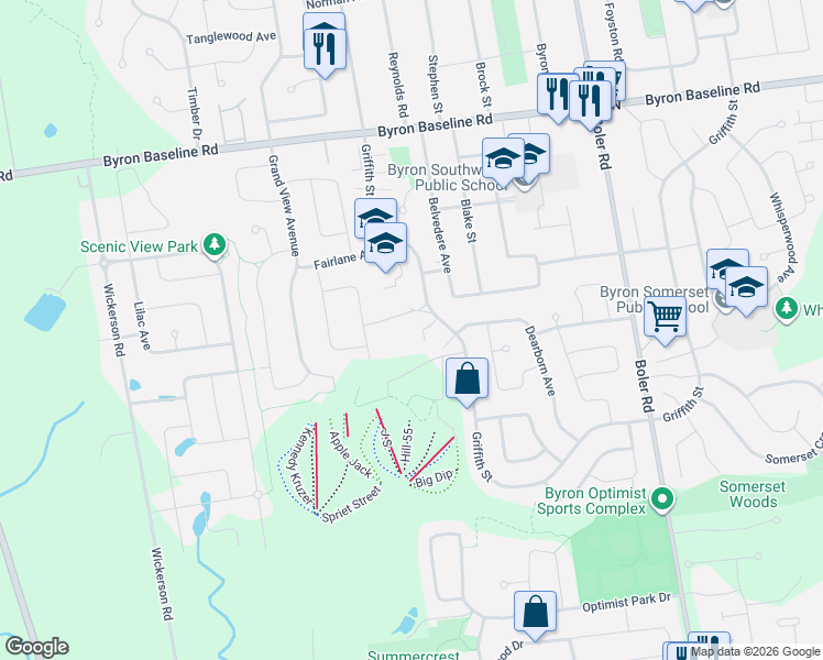map of restaurants, bars, coffee shops, grocery stores, and more near 589 Griffith Street in London