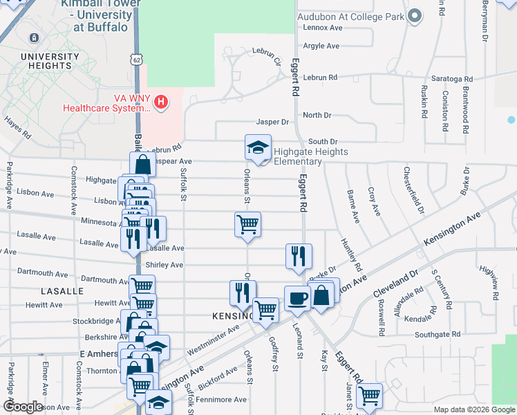 map of restaurants, bars, coffee shops, grocery stores, and more near 617 Lisbon Avenue in Buffalo