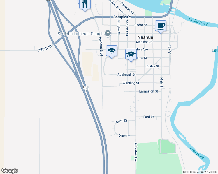 map of restaurants, bars, coffee shops, grocery stores, and more near 596 Wentling Street in Nashua