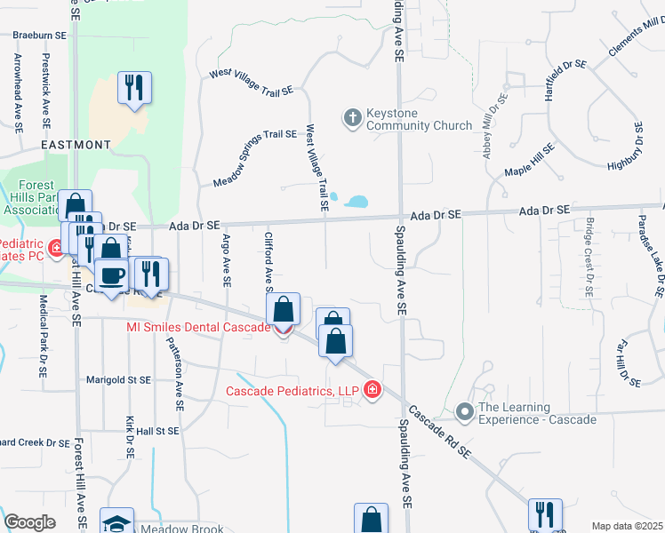 map of restaurants, bars, coffee shops, grocery stores, and more near 890 Byerly Avenue Southeast in Ada