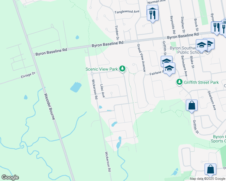 map of restaurants, bars, coffee shops, grocery stores, and more near 2322 Lilac Place in London