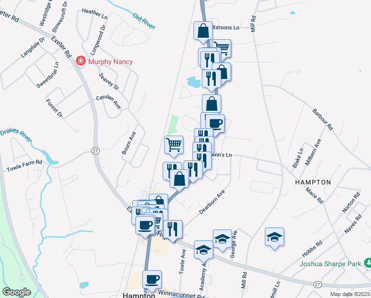 map of restaurants, bars, coffee shops, grocery stores, and more near 660 Lafayette Road in Hampton