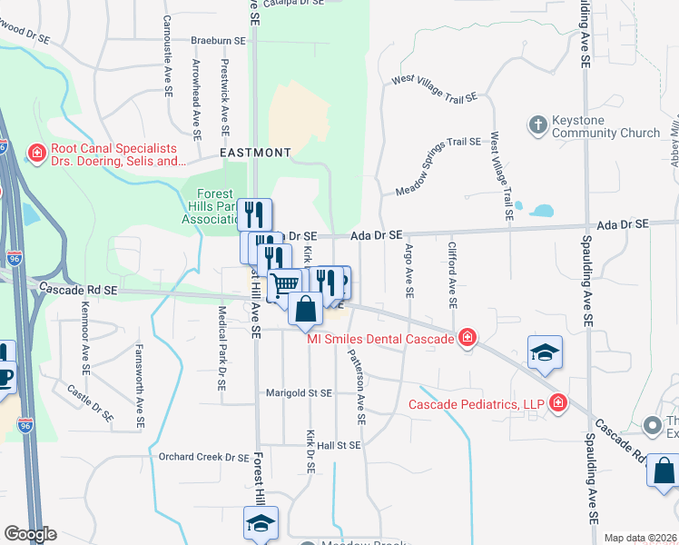 map of restaurants, bars, coffee shops, grocery stores, and more near 883 Orlando Avenue Southeast in Grand Rapids