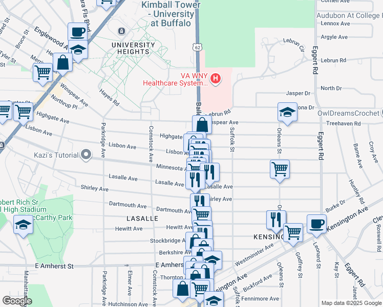 map of restaurants, bars, coffee shops, grocery stores, and more near 402 Minnesota Avenue in Buffalo