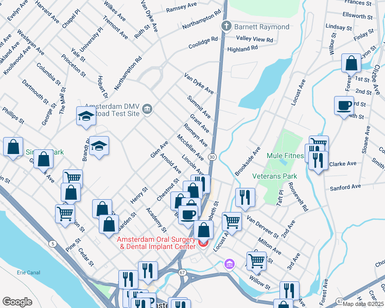 map of restaurants, bars, coffee shops, grocery stores, and more near 23 Lincoln Avenue in Amsterdam
