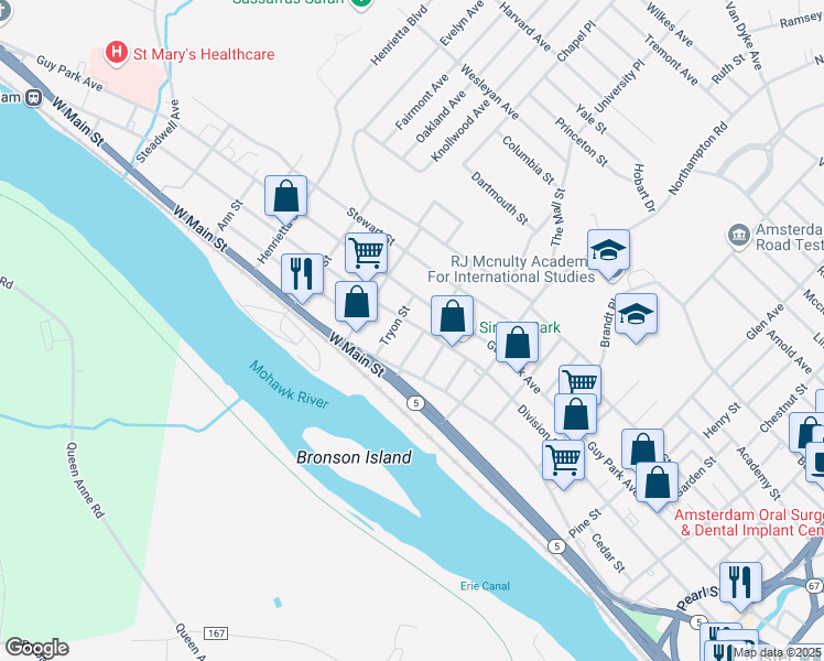 map of restaurants, bars, coffee shops, grocery stores, and more near 230 Division Street in Amsterdam