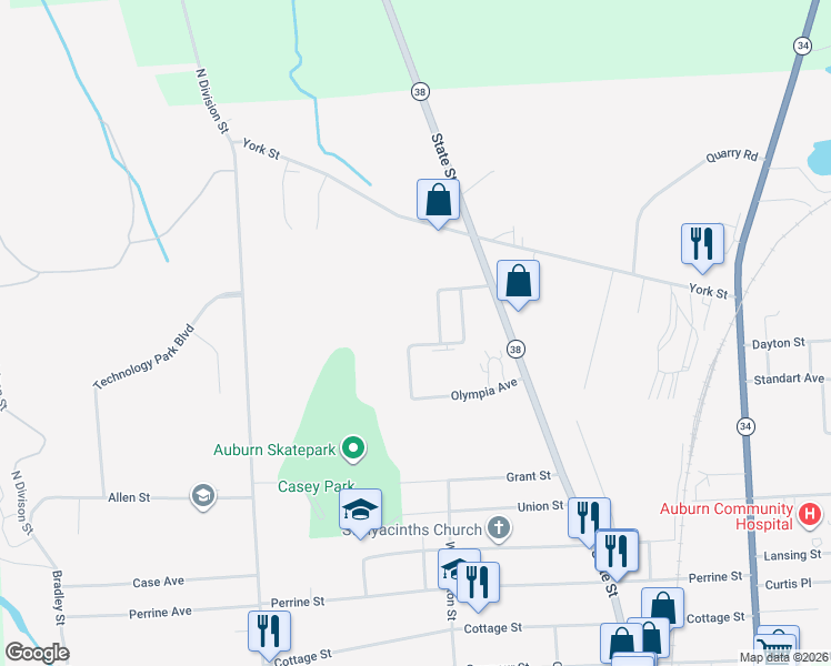 map of restaurants, bars, coffee shops, grocery stores, and more near 1-15 Miles Avenue in Auburn