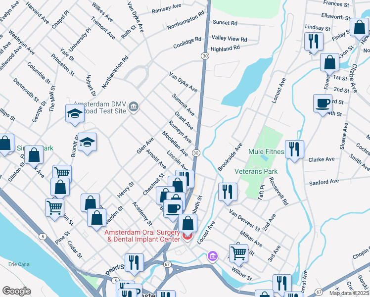 map of restaurants, bars, coffee shops, grocery stores, and more near 194 New York 30 in Amsterdam