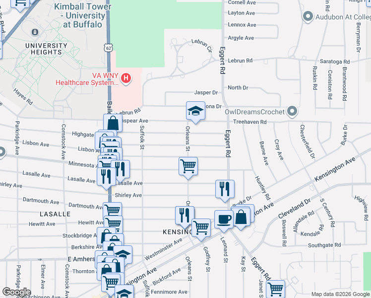 map of restaurants, bars, coffee shops, grocery stores, and more near 175 Rounds Avenue in Buffalo