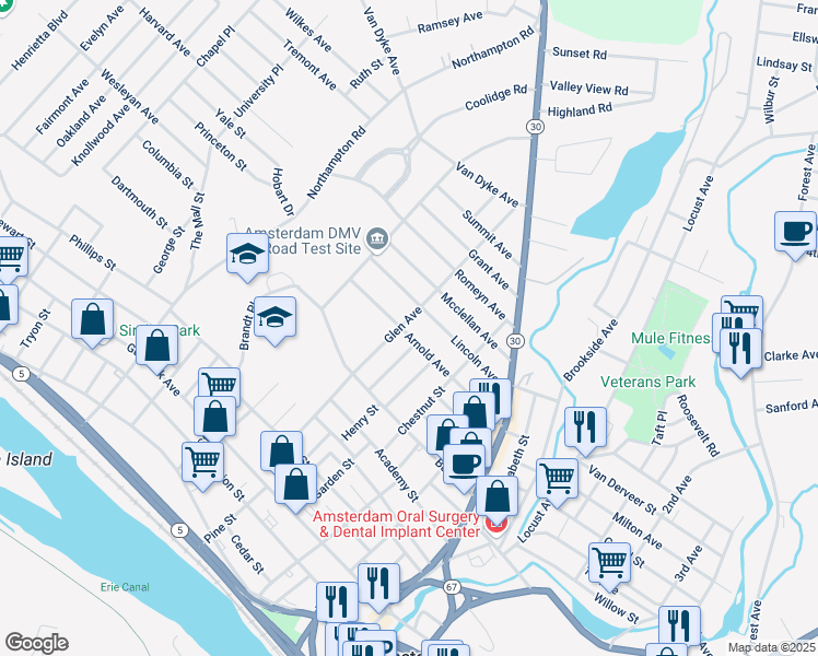 map of restaurants, bars, coffee shops, grocery stores, and more near 20 Wilson Avenue in Amsterdam
