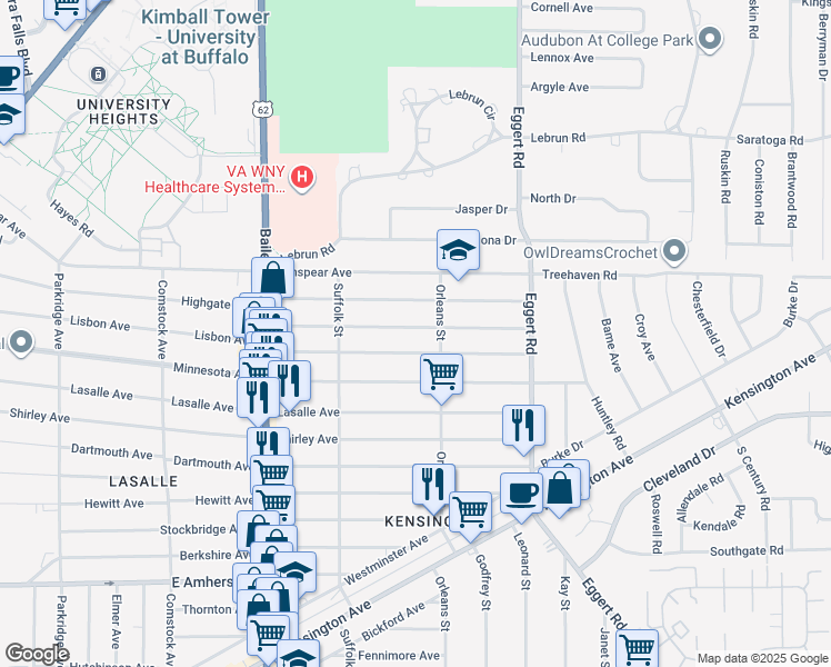 map of restaurants, bars, coffee shops, grocery stores, and more near 535 Lisbon Avenue in Buffalo