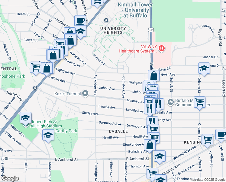 map of restaurants, bars, coffee shops, grocery stores, and more near 282 Minnesota Avenue in Buffalo