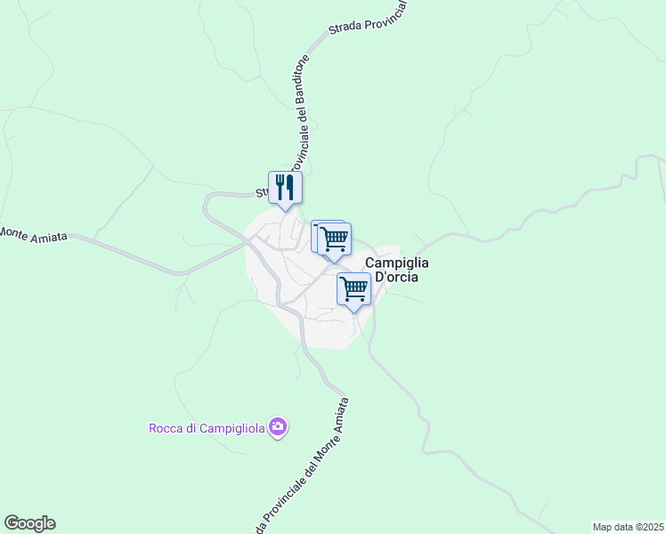 map of restaurants, bars, coffee shops, grocery stores, and more near 19 Via della Chiesa in Campiglia D'orcia