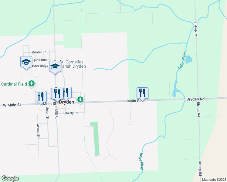 map of restaurants, bars, coffee shops, grocery stores, and more near 5711 Main Street in Dryden