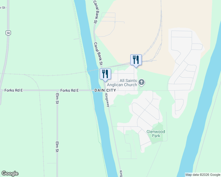 map of restaurants, bars, coffee shops, grocery stores, and more near in Welland