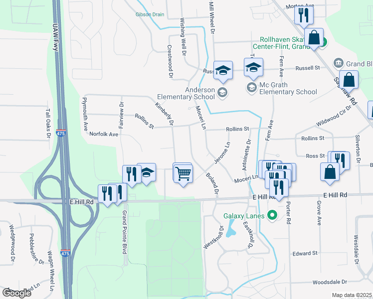 map of restaurants, bars, coffee shops, grocery stores, and more near 5394 Boland Drive in Grand Blanc
