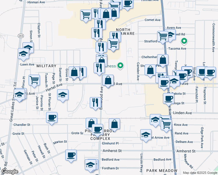 map of restaurants, bars, coffee shops, grocery stores, and more near 830 Hertel Avenue in Buffalo