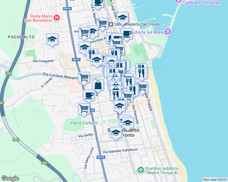 map of restaurants, bars, coffee shops, grocery stores, and more near 119 Via Sabotino in San Benedetto del Tronto