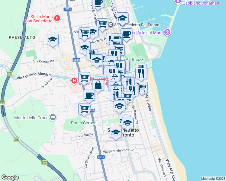 map of restaurants, bars, coffee shops, grocery stores, and more near 119 Via Sabotino in San Benedetto del Tronto