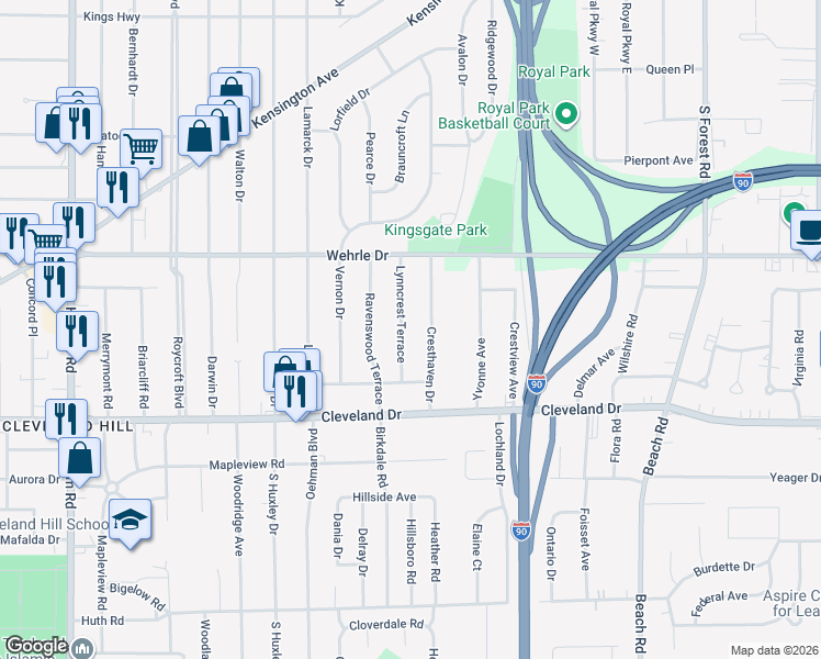 map of restaurants, bars, coffee shops, grocery stores, and more near 73 Lynncrest Terrace in Cheektowaga