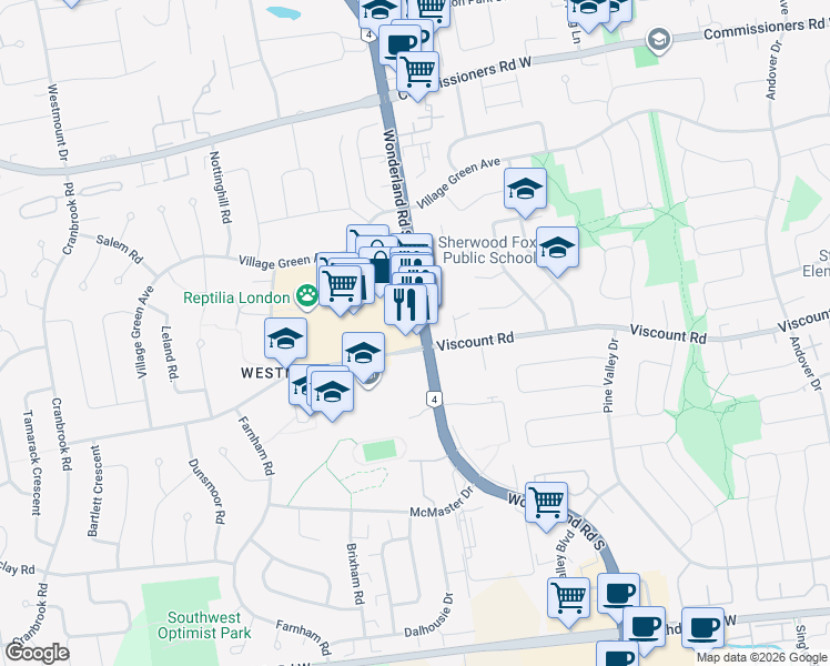 map of restaurants, bars, coffee shops, grocery stores, and more near in London