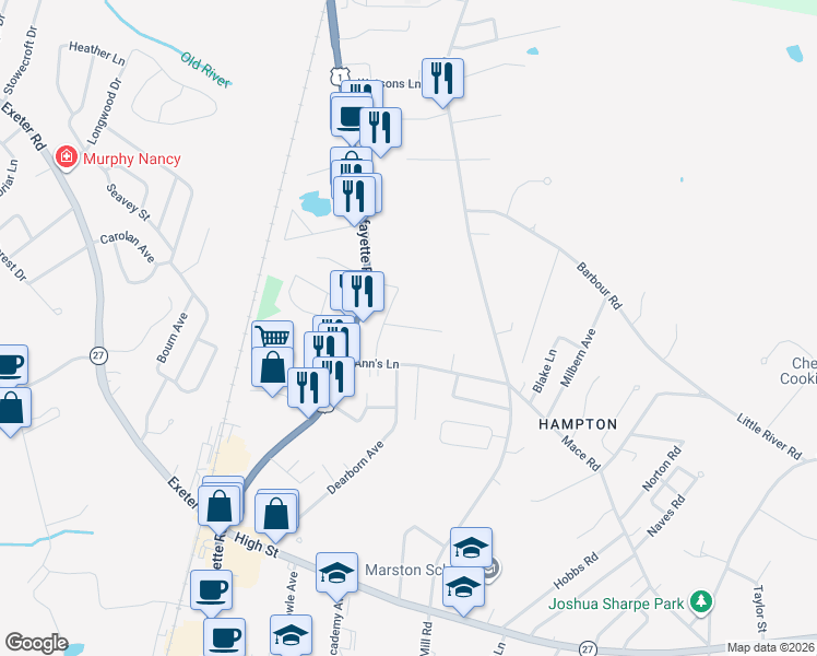 map of restaurants, bars, coffee shops, grocery stores, and more near 8 Cogger Street in Hampton