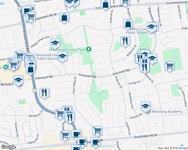 map of restaurants, bars, coffee shops, grocery stores, and more near 784 Viscount Road in London