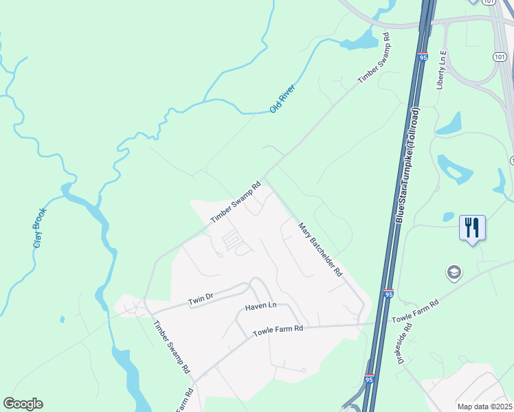 map of restaurants, bars, coffee shops, grocery stores, and more near 120 Mary Batchelder Road in Hampton