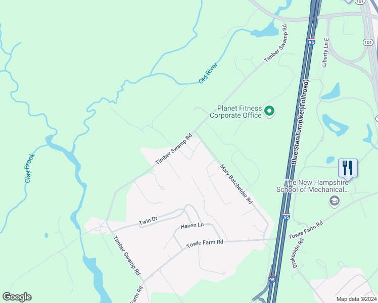 map of restaurants, bars, coffee shops, grocery stores, and more near 120 Mary Batchelder Road in Hampton