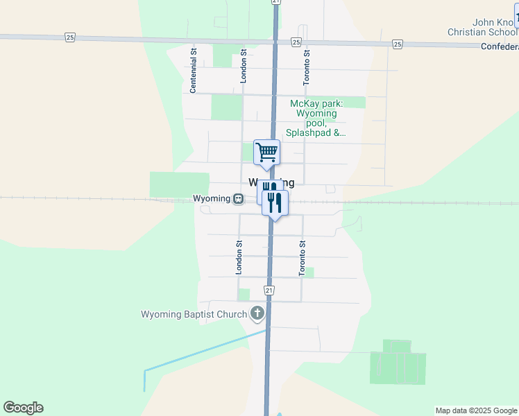 map of restaurants, bars, coffee shops, grocery stores, and more near 545 Front Street in Wyoming