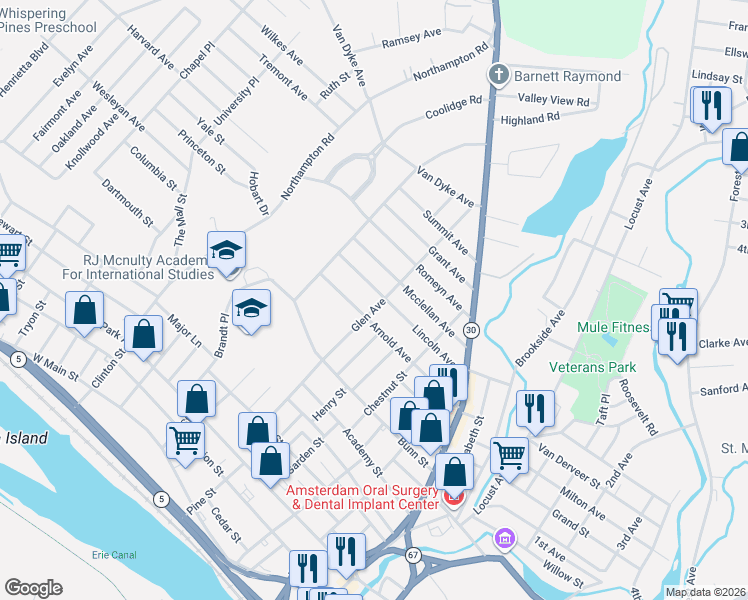 map of restaurants, bars, coffee shops, grocery stores, and more near 62 Lincoln Avenue in Amsterdam