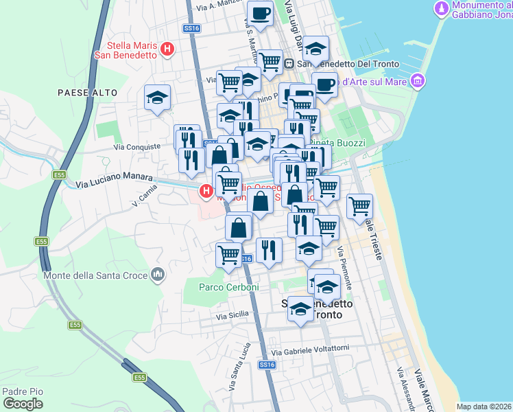 map of restaurants, bars, coffee shops, grocery stores, and more near 48A Via Sabotino in San Benedetto del Tronto