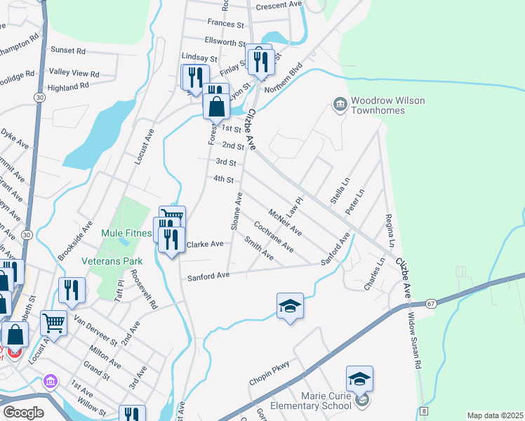 map of restaurants, bars, coffee shops, grocery stores, and more near 19 McNeir Avenue in Amsterdam