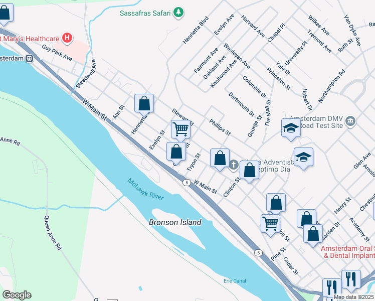 map of restaurants, bars, coffee shops, grocery stores, and more near 102 Caroline Street in Amsterdam