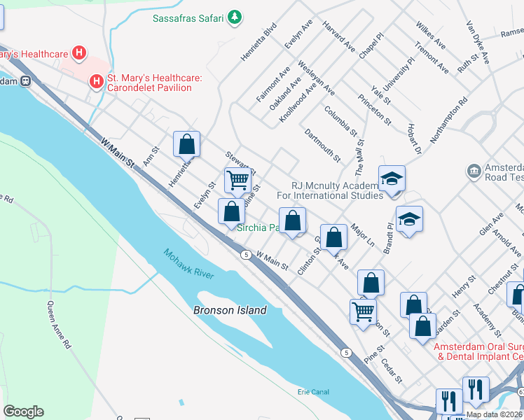 map of restaurants, bars, coffee shops, grocery stores, and more near 262 Guy Park Avenue in Amsterdam