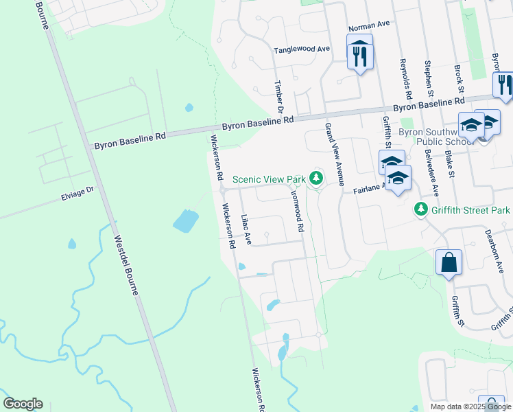 map of restaurants, bars, coffee shops, grocery stores, and more near 2181 Dogwood Crescent in London