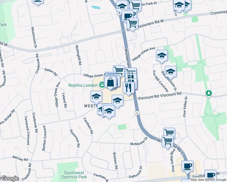 map of restaurants, bars, coffee shops, grocery stores, and more near 785 Wonderland Road South in London